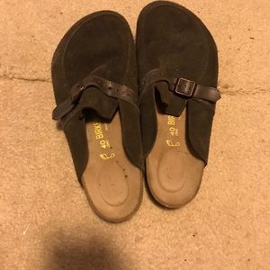 Birkenstock brown suede mules